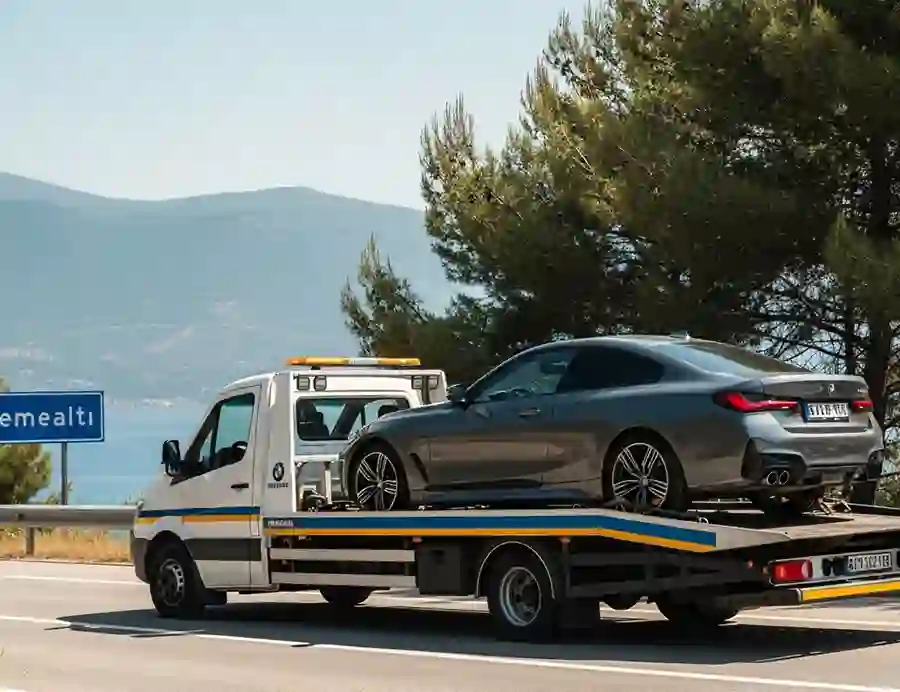 Döşemealtı'da çekici üzerinde araba Döşemealtı'da çekici üzerinde araba